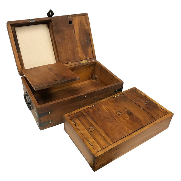 14-1/2" Teak Wood Captain's Writing Chest