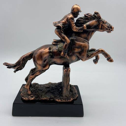 Bronze Steeplechase Horse Jumper on Pedestal