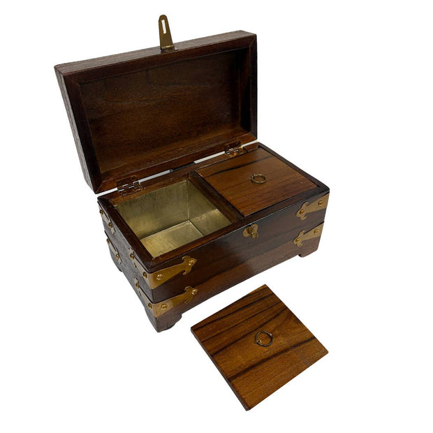 8" Colonial Style Solid Wood Tea Caddy- Antique Reproduction