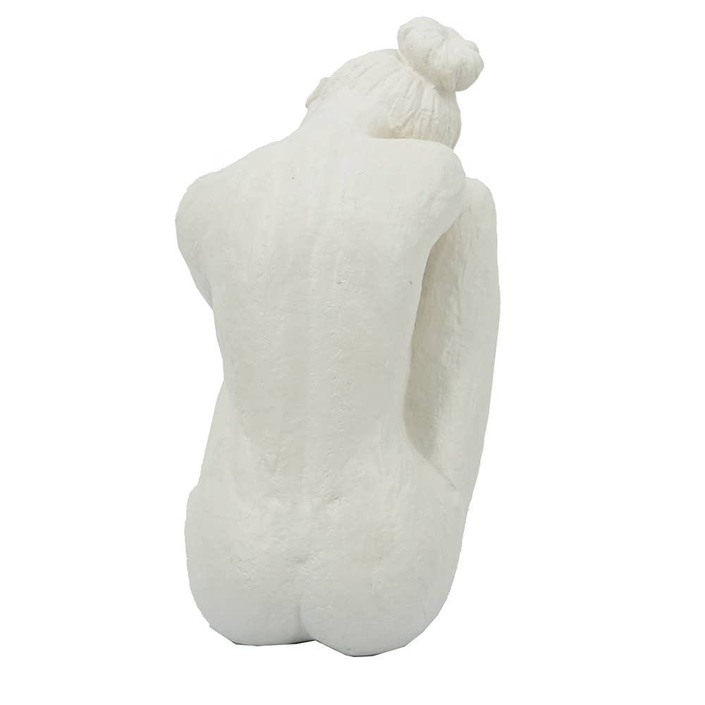 White Resin Contemplative Figure Sculpture