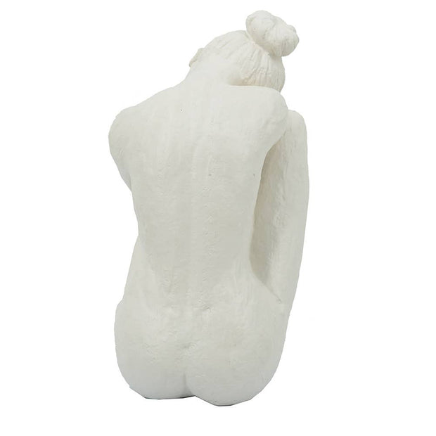 White Resin Contemplative Figure Sculpture