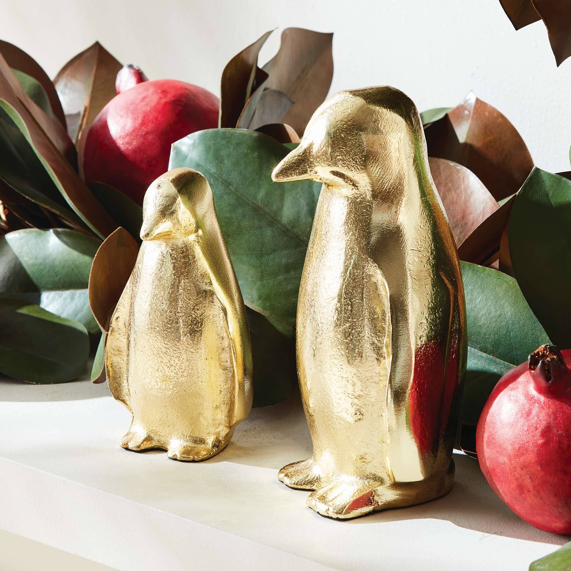 Penguin Pair - Gold Aluminum Sculptures- set of 2