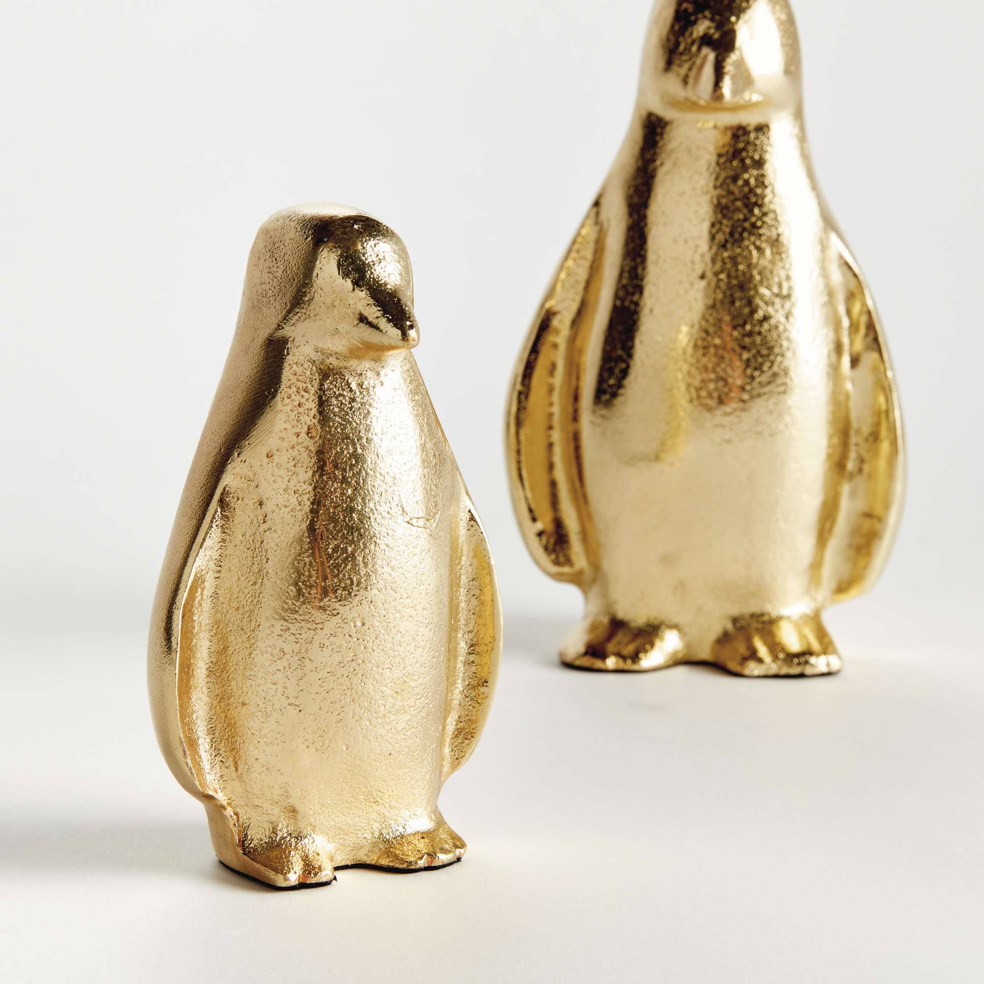 Penguin Pair - Gold Aluminum Sculptures- set of 2