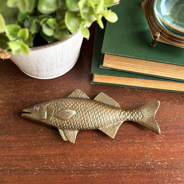 7" Bass Fish Brass Finished Paperweight Figurine Tabletop Decor