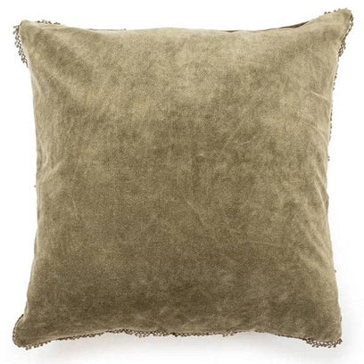 Velvet Pillow With Poms in Moss - 22