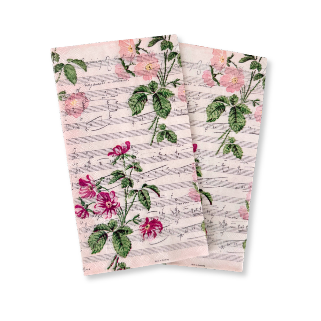 Pink Vintage Floral Love Song Guest Napkins, 12pcs