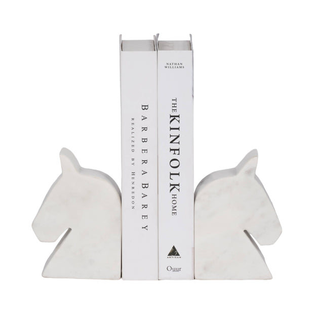 S/2- White Marble Horse Head Bookends