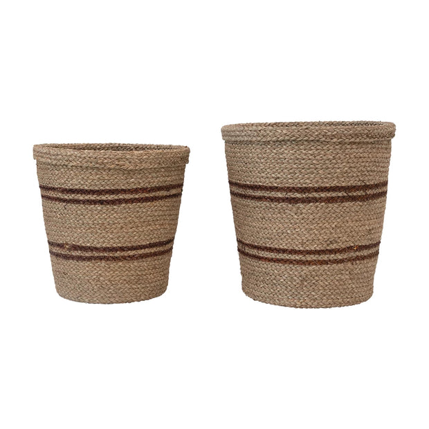 Hand-Woven Seagrass Basket with Stripes