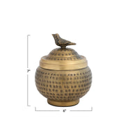 Hammered Metal Container w/ Lid & Bird Finial