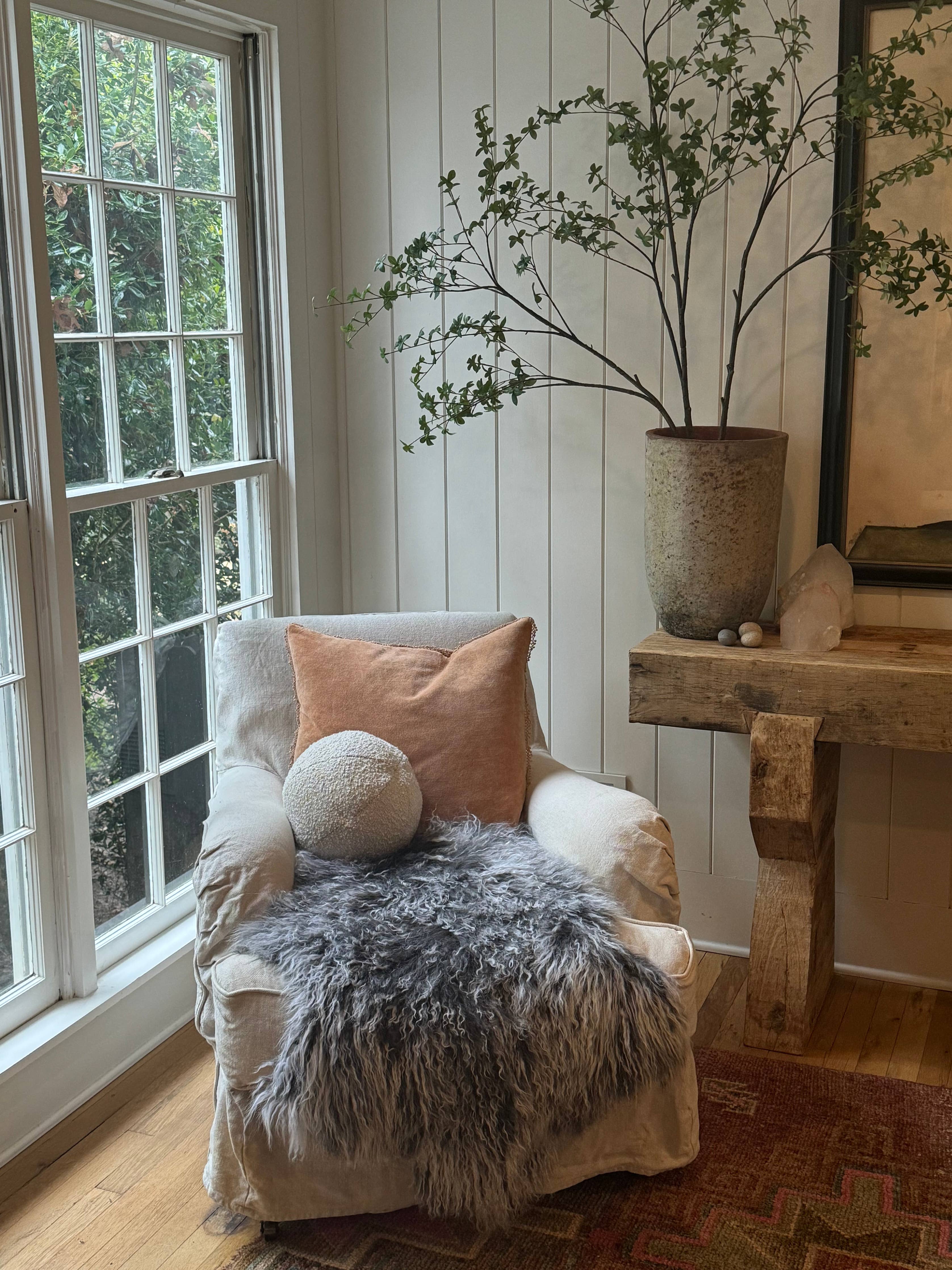 Blush Velvet Pillow With Poms - 22