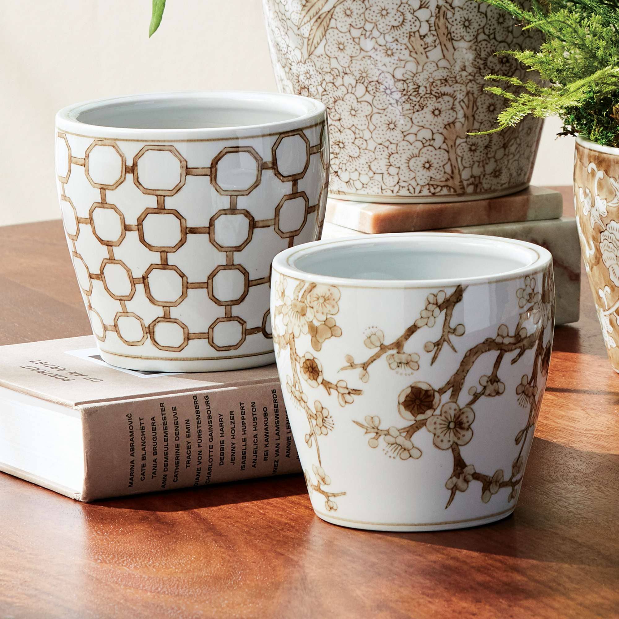 Province Mini Flower Pot,  Brown & White Ceramic