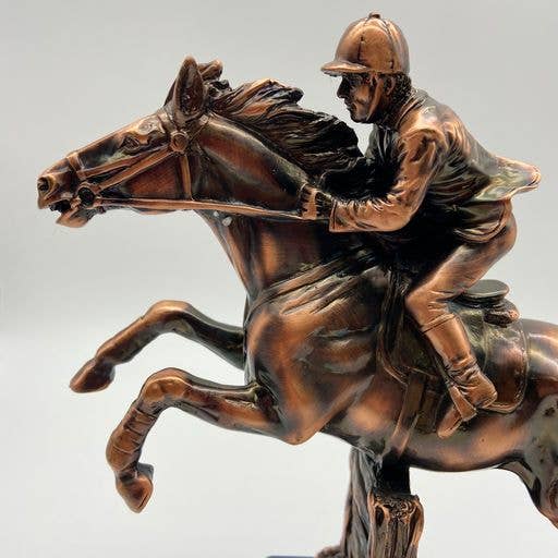 Bronze Steeplechase Horse Jumper on Pedestal