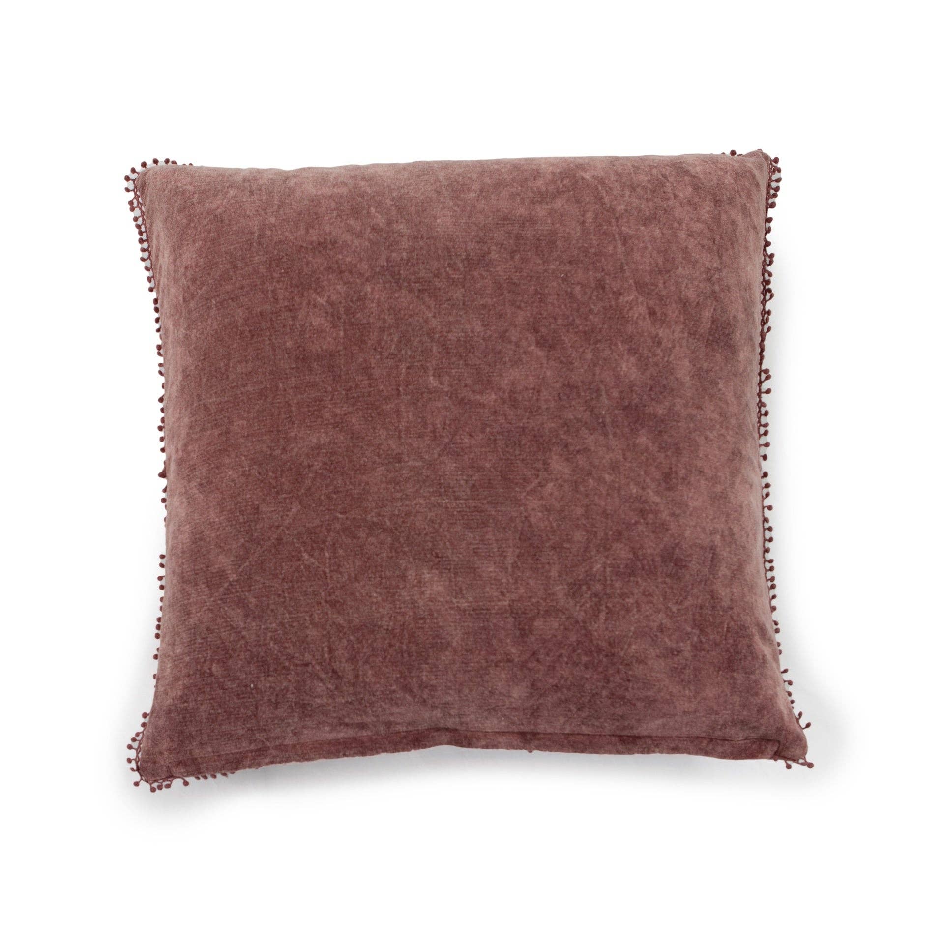 Velvet Pillow With Poms in Mauve - 22