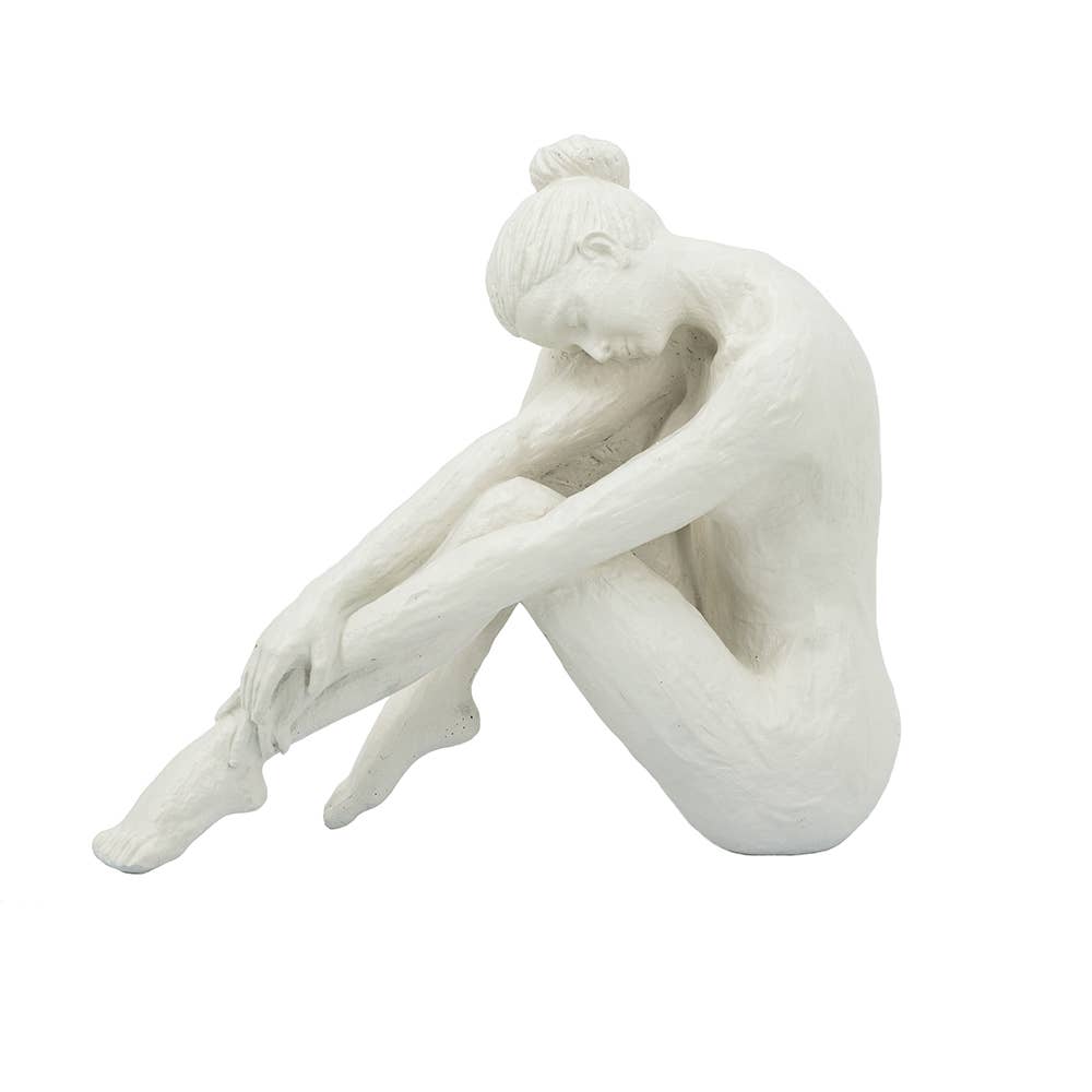 White Resin Contemplative Figure Sculpture