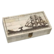 6-1/4" Engraved Whale Chase Scrimshaw Bone Box
