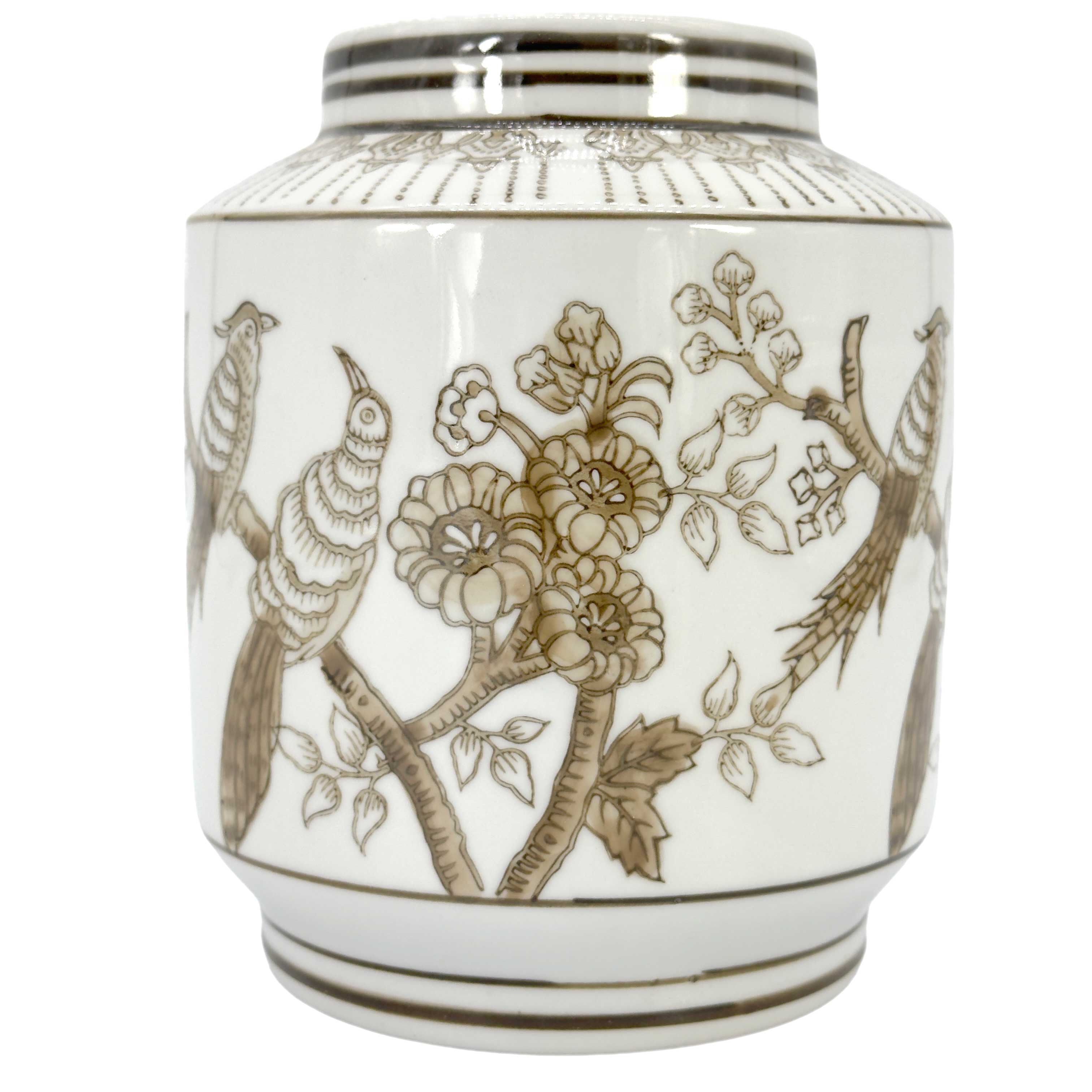 Brown Ceramic Cylinder Chinoiserie Vase 6.7