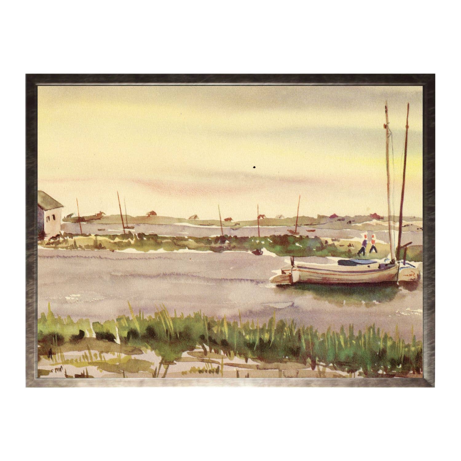 Watercolor Boat in Water Print