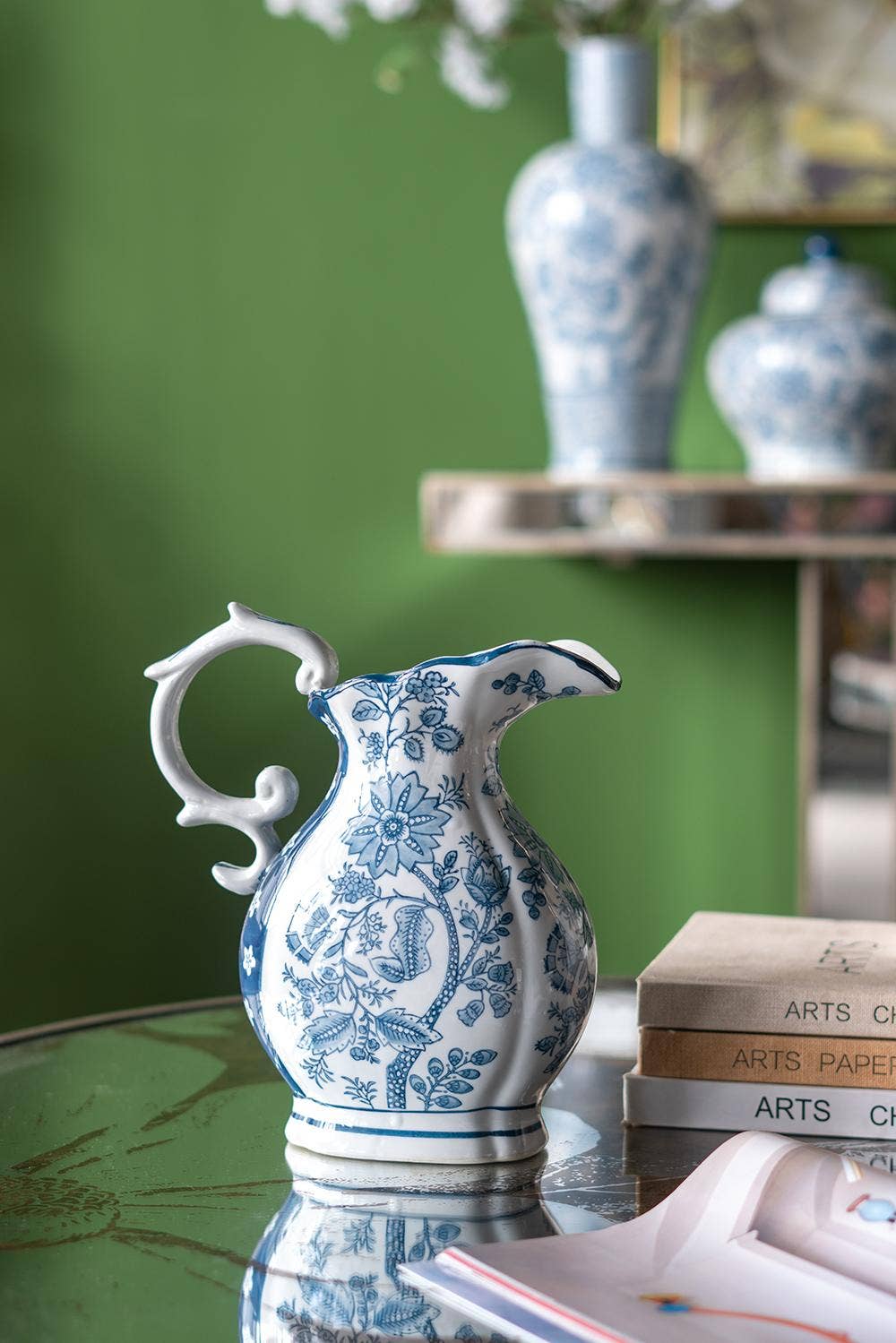 Blue & White Floral Porcelain Pitcher