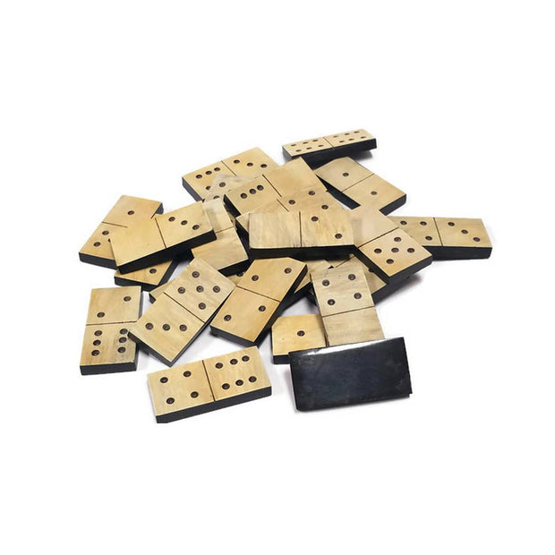Colonial Ox Horn Domino Set in 8" Wooden Storage Box
