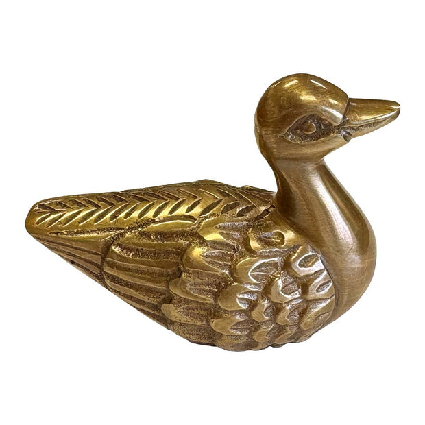 3" Antiqued Solid Brass Duck Paperweight Tabletop Decor