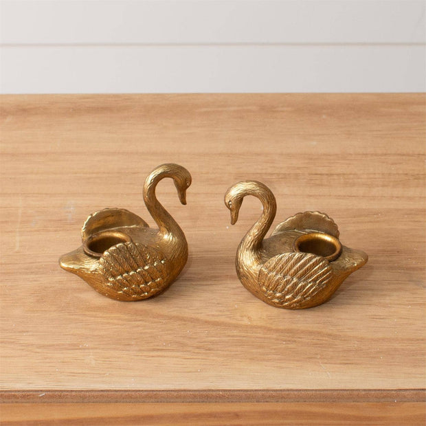 Set of Swan Tapered Candle Holders