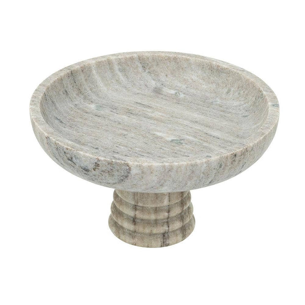 Marble Pedestal Bowl w/ Natural Gray Ribbed Base