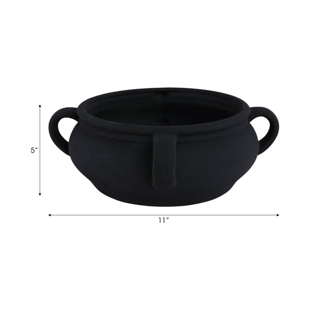Black Textured Bowl with Handles