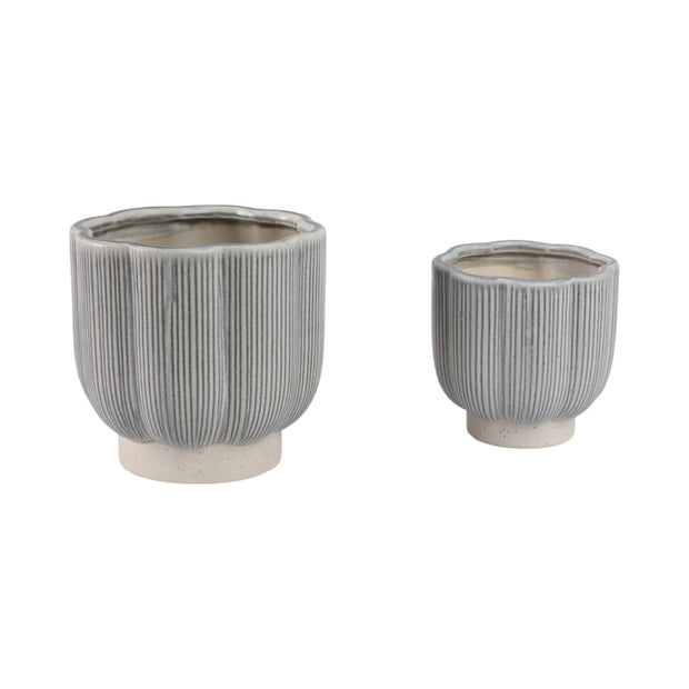 Blue/Ivory Stoneware Scallop Planter