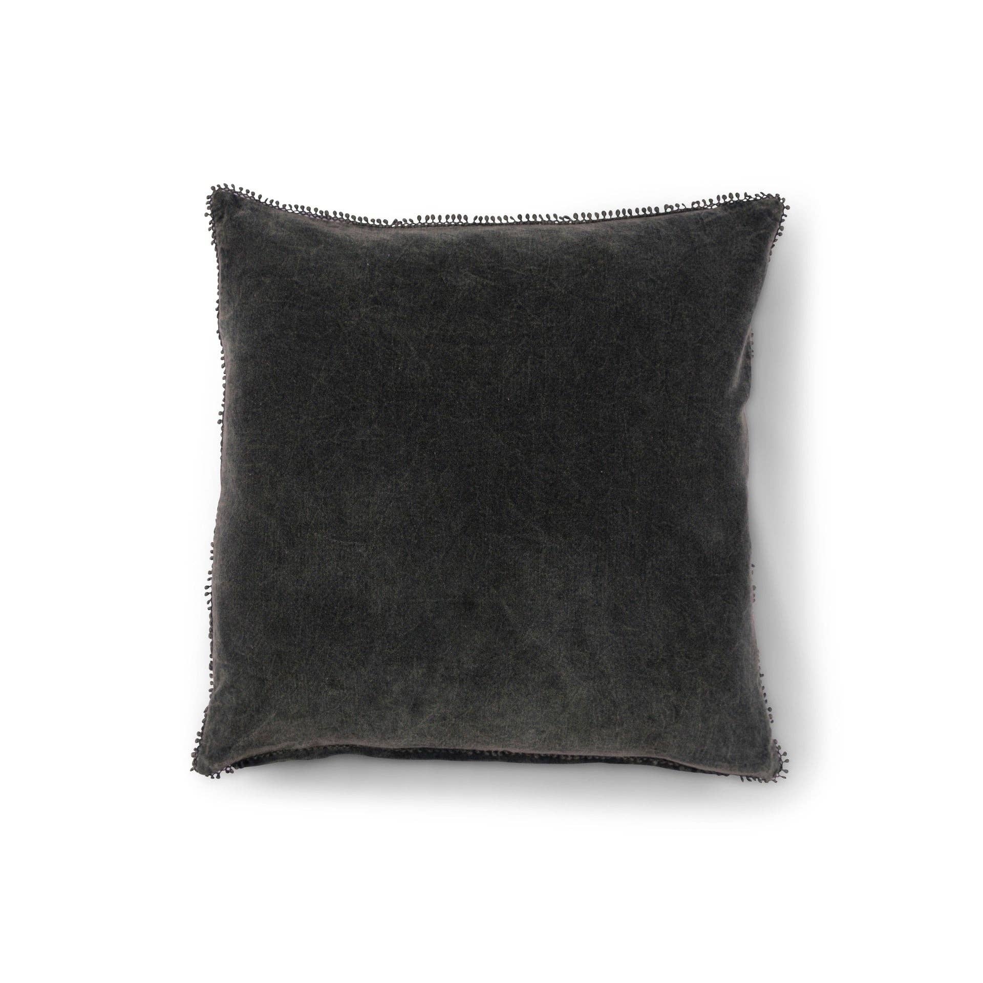 Pine Velvet Pillow With Poms - 22