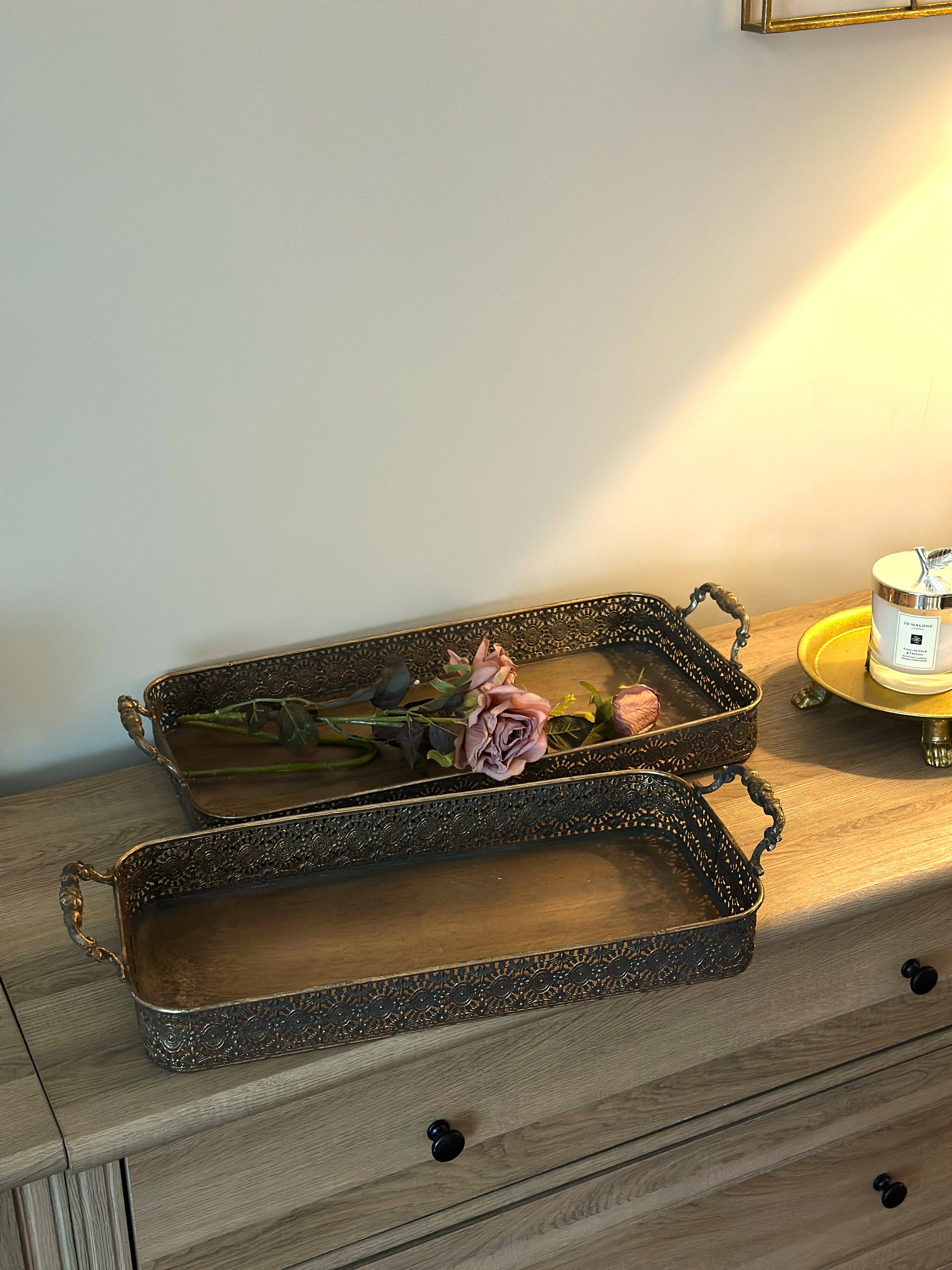 Ornate Vintage-Style Filigree Serving Tray