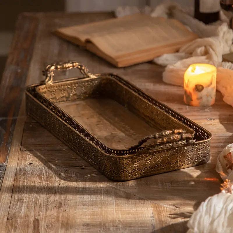 Ornate Vintage-Style Filigree Serving Tray