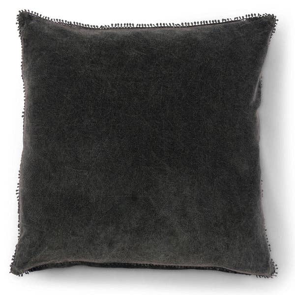 Pine Velvet Pillow With Poms - 22