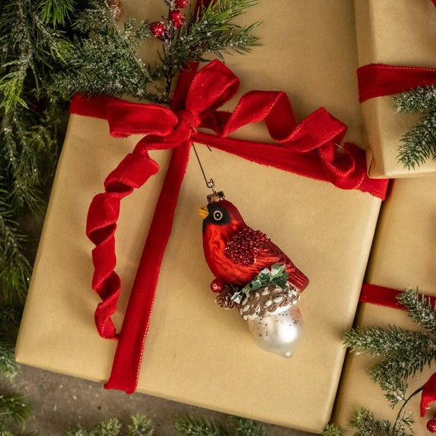 CARDINAL ORNAMENT W/ BEADED WINGS