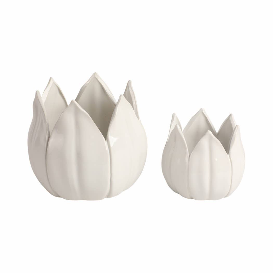 White Ceramic Tulip Petal Planters
