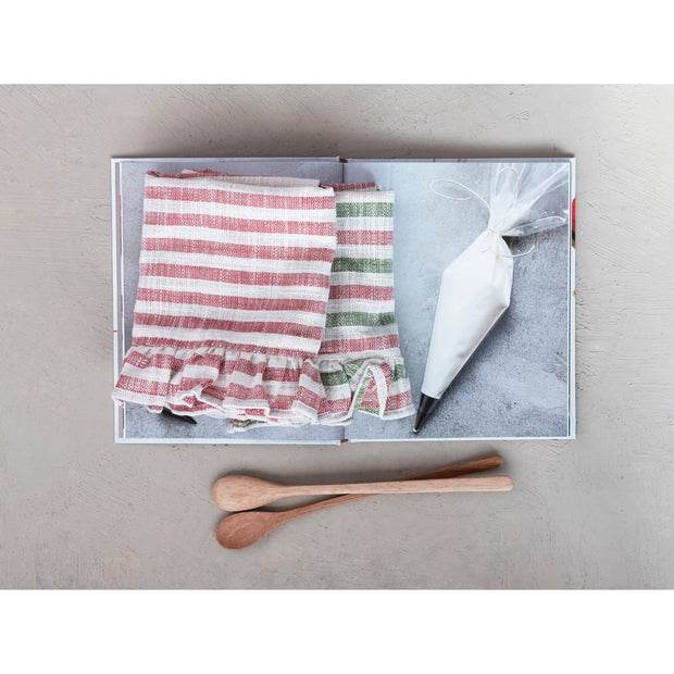 Woven Cotton Striped Tea Towel with Ruffle