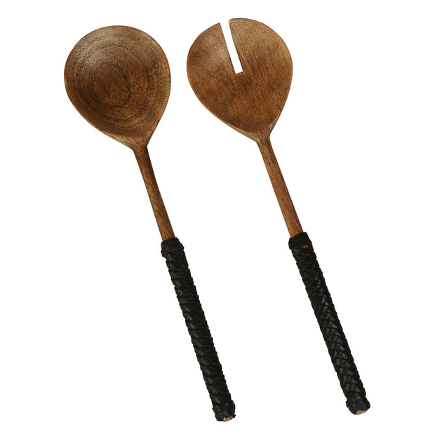 Burke Salad Servers - Black Leather