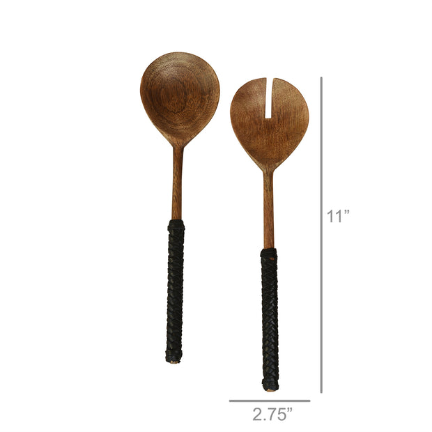 Burke Salad Servers - Black Leather