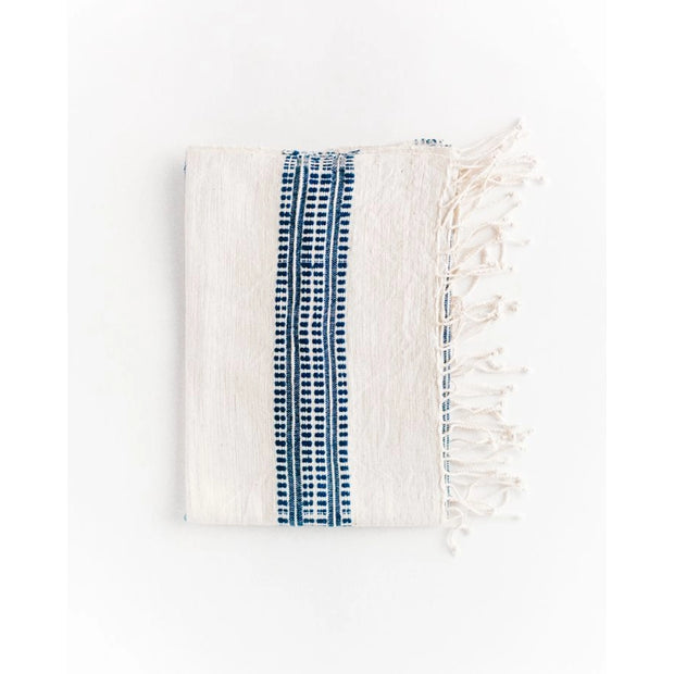Calvina Cotton Hand Towel- Natural with Navy