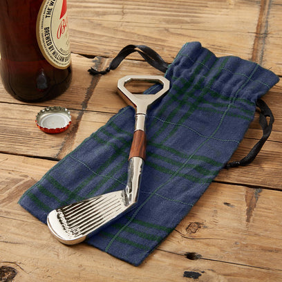 Golf Club Bottle Opener in Plaid Gift Pouch