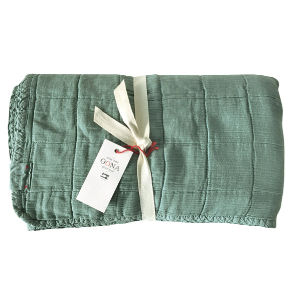 BEDCOVER, PLAID 100% WASHED COTTON “GREEN SAGE”