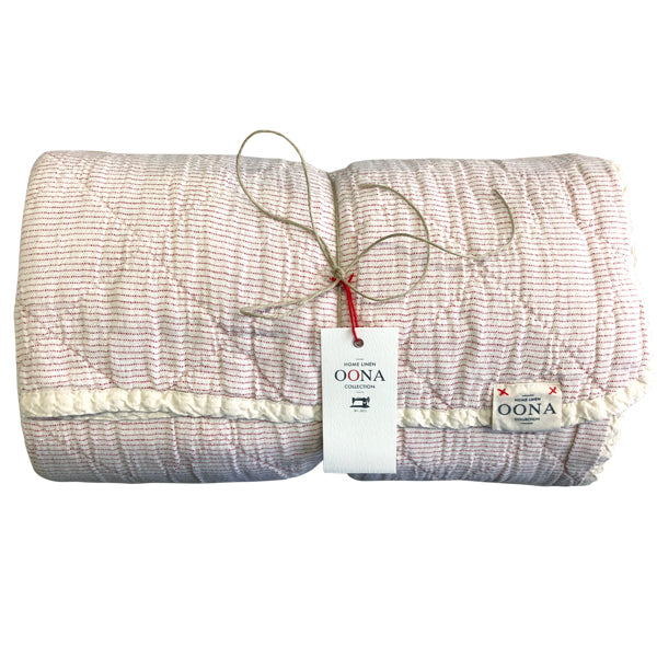 BEDCOVER, PLAID 100% WASHED COTTON “RED STRIPES”