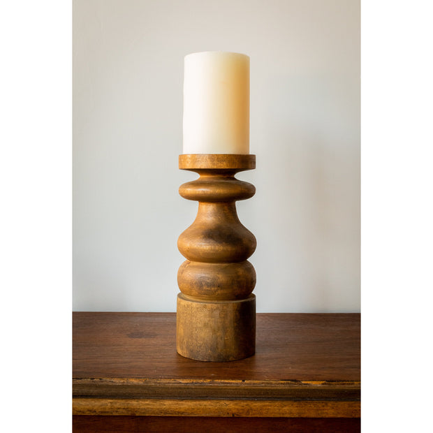 Adisa Carved Mango Wood Candle Holder