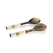 Côte d'Ivoire Salad Server Set in Variegated Horn with White Bone Handle