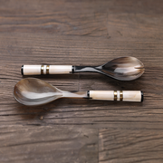 Côte d'Ivoire Salad Server Set in Variegated Horn with White Bone Handle