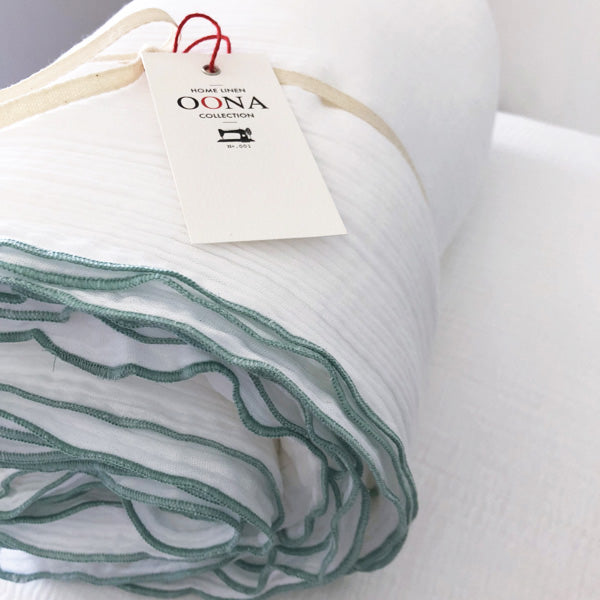 FLAT SHEET COTTON GAUZE “WHITE/GREEN SAGE”