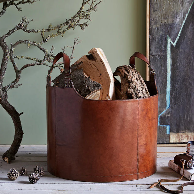 Leather Round Storage Basket