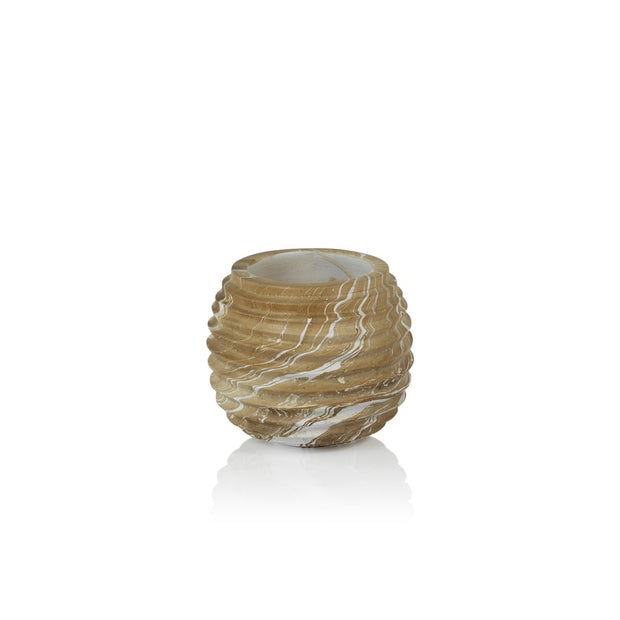 Natural Latte Mango Wood Marbleized Cocoon Pot - Small