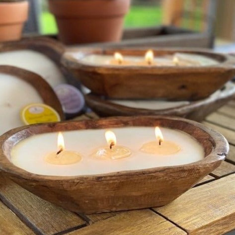Petite Carved Bowl Scented Hand Poured Candle - Approx 9 In