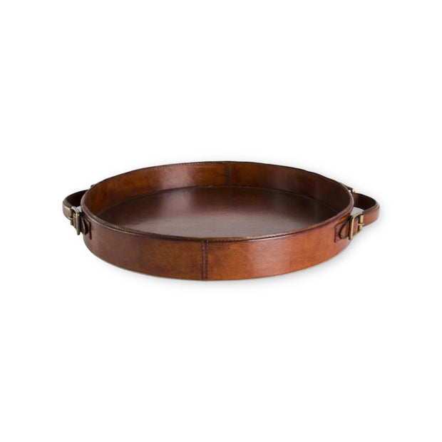 Round Tan Leather Trays
