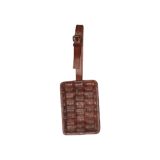 Chestnut Woven Leather Luggage Tag